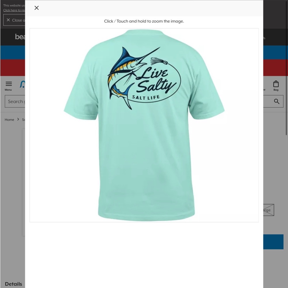 Men’s “Live Salty” Salt Life turquoise tee large
